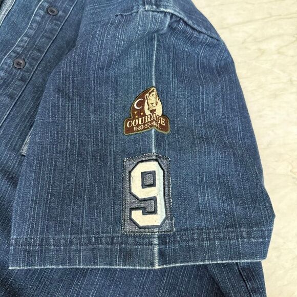 Raw Blue vintage denim short-sleeve button-up shirt with patches Y2K Size 2XL - Picture 7 of 10